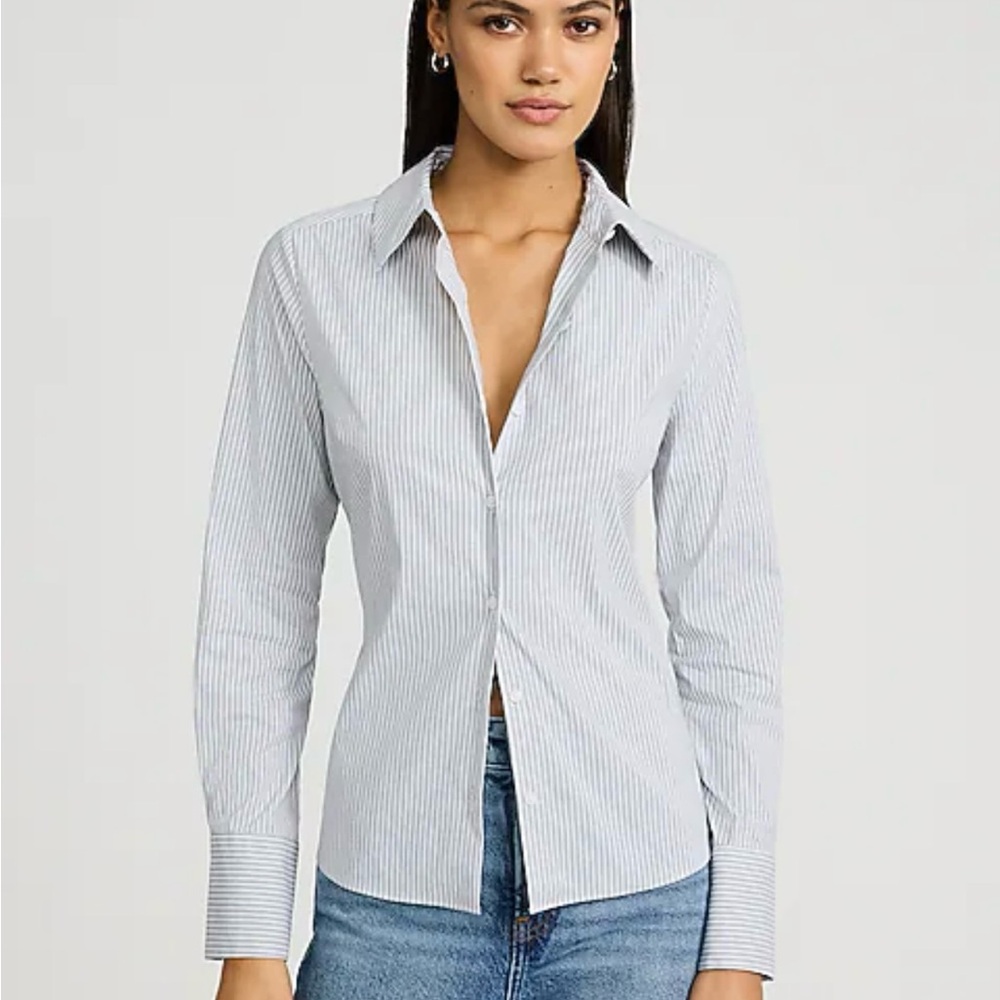 ANTONIO MELANI Women’s Blue White Striped Button-Down Office Casual Shirt size M